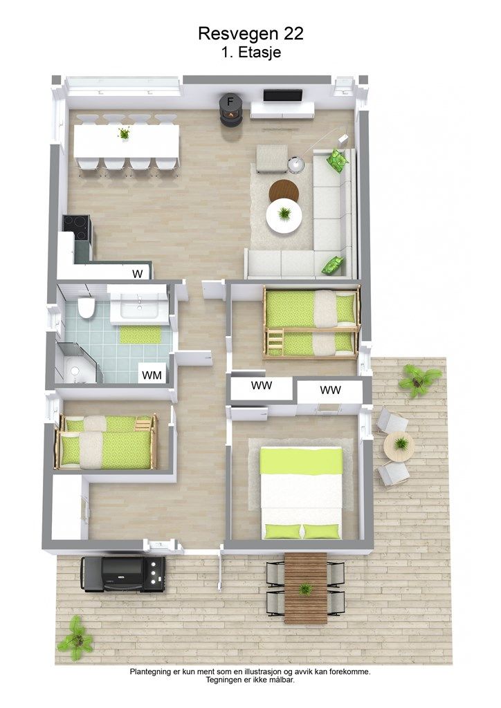 3 D plantegning 1. etasje