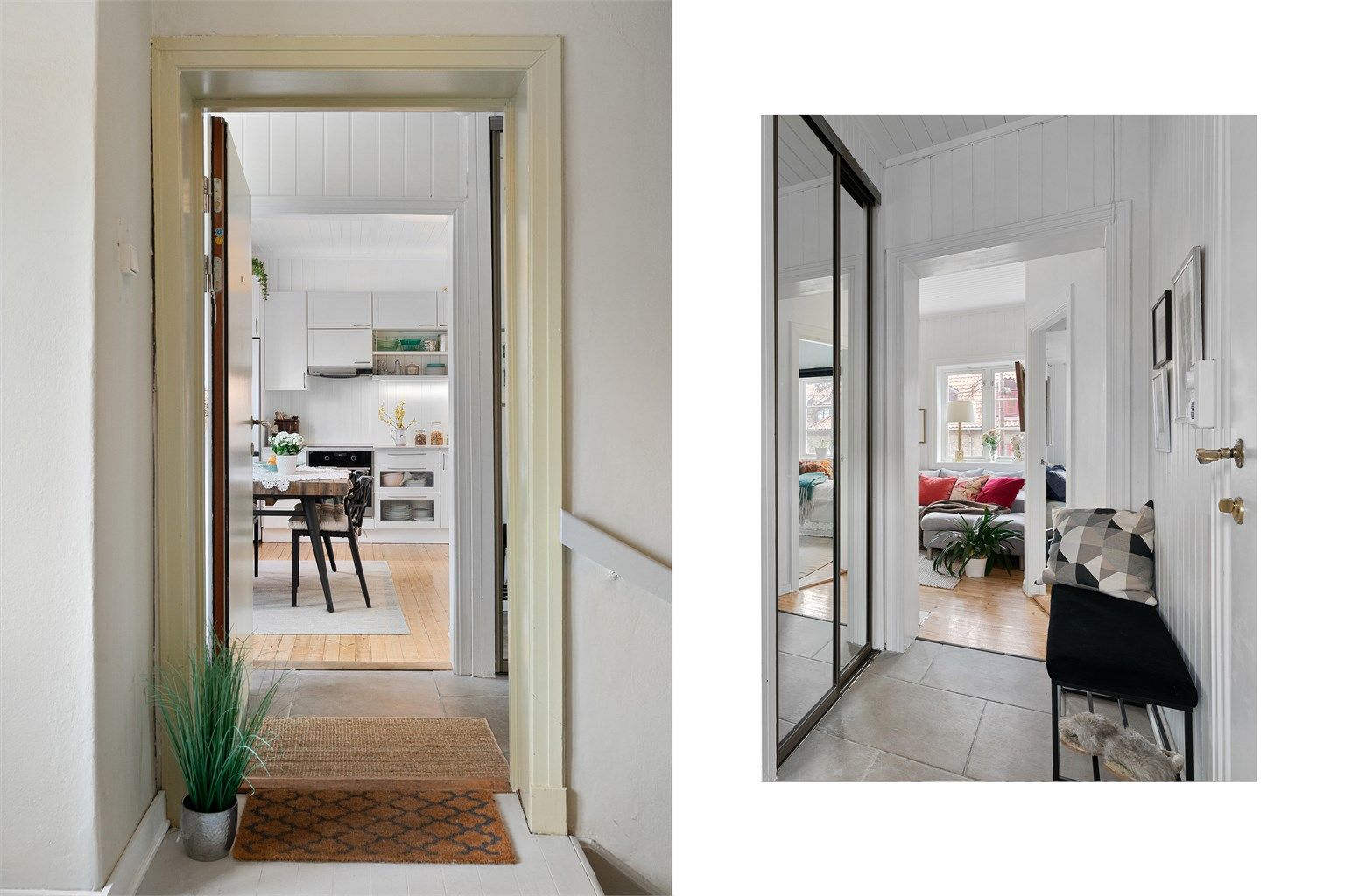 De originale detaljene møter deg allerede i oppgangen og videreføres inn i boligen, med solide dørkarmer og originale tregulv.