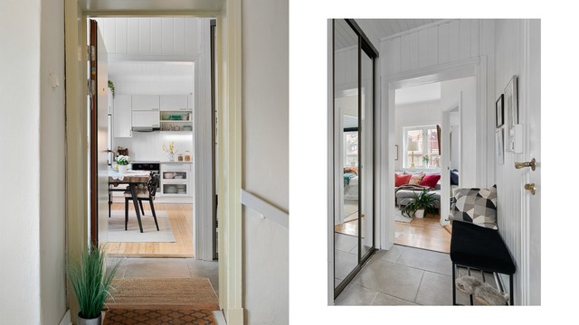 De originale detaljene møter deg allerede i oppgangen og videreføres inn i boligen, med solide dørkarmer og originale tregulv.