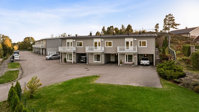 Felles asfaltert adkomst og grøntarealer for sameiet.