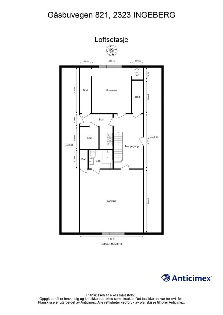 Plantegning loftsetasje.