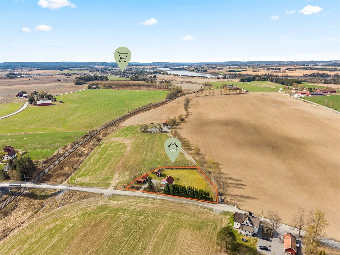 Omtrentlige tomtegrenser. 