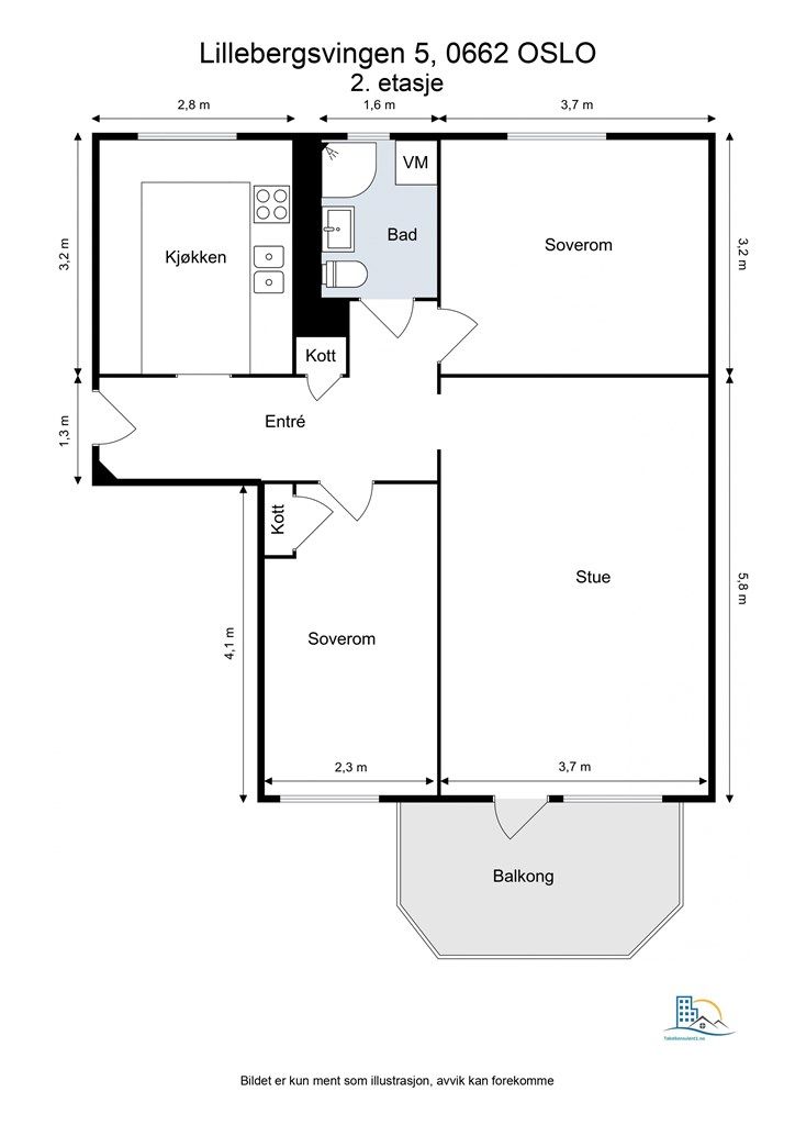 Leilighetens planløsning gir god størrelse på alle rom.