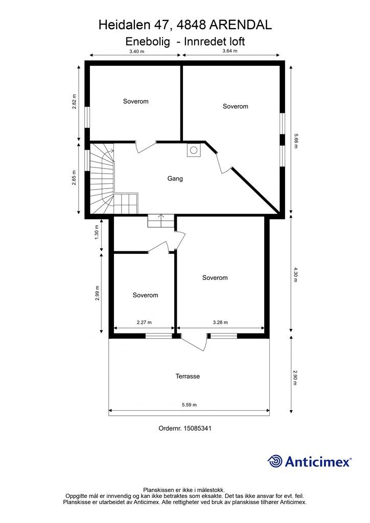 Plantegning loftsetasje.