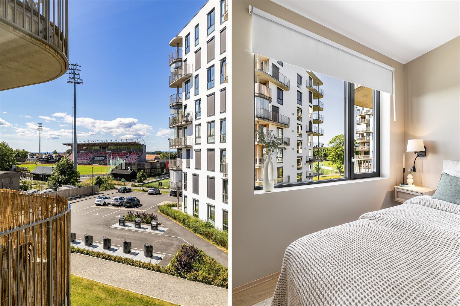 Som på balkongen sees  siktlinjer i ulike retninger også fra hovedsoverommet.