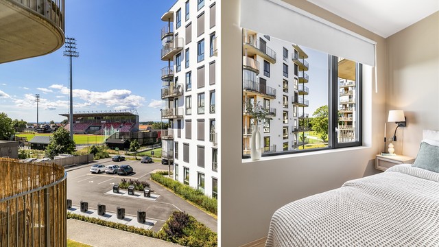 Som på balkongen sees siktlinjer i ulike retninger også fra hovedsoverommet.