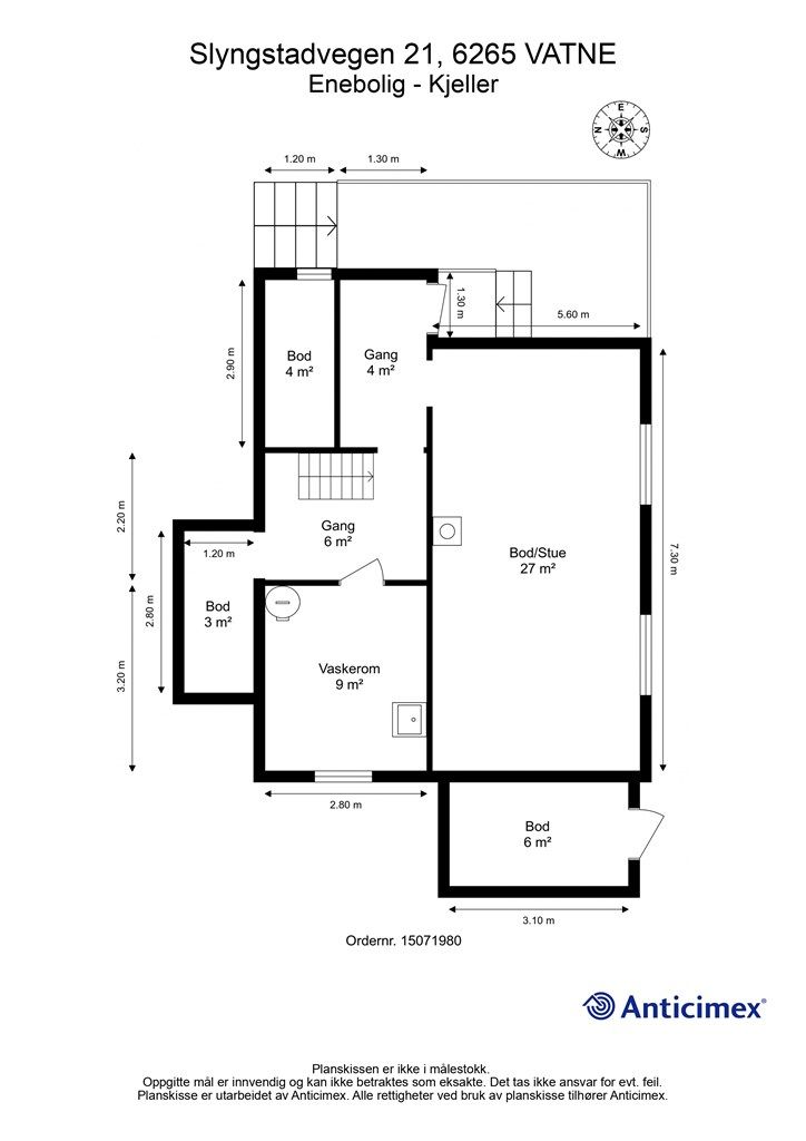 Målsatt plantegning kjeller