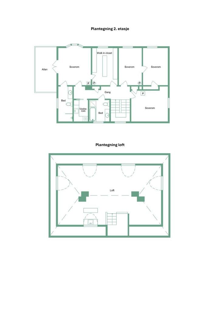Plantegninger Myrstadvegen 2. etasje og loft