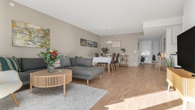 Oppvarming med vannbåren varme via radiatorer. Kombinert med balansert ventilasjon med varmegjenvinning, gir dette et godt inneklima