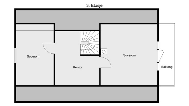 Loftsetasjen, innredet rundt 2000, inneholder to soverom og en hall med kontorplass.