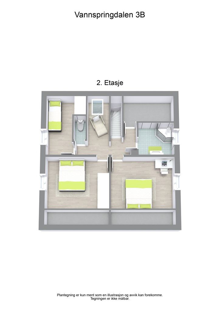 3 D planløsning 2. etasje / loft