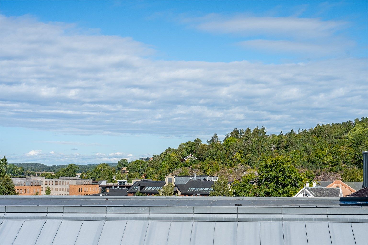 Utsikt mot de grønne åspartiene som omkranser området.
