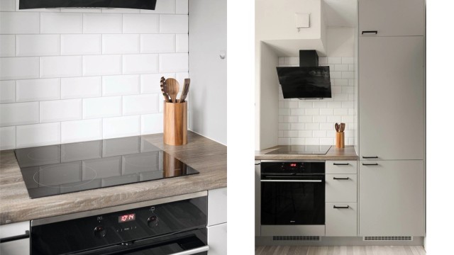 Kjøkkenet er utstyrt med integrert induksjonstopp, stekeovn, oppvaskmaskin, mikro og kjøl/fryseskap
