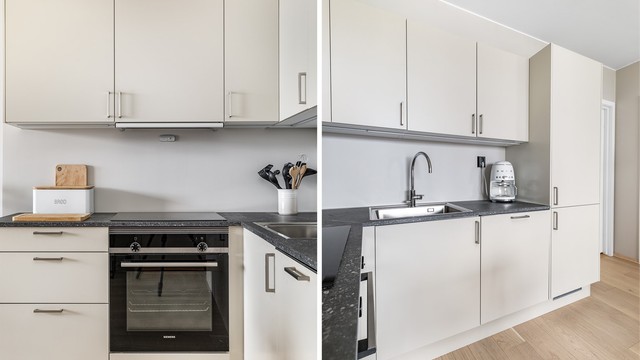 Hvitevarene på kjøkkenet er alle integrert og medfølger leiligheten.