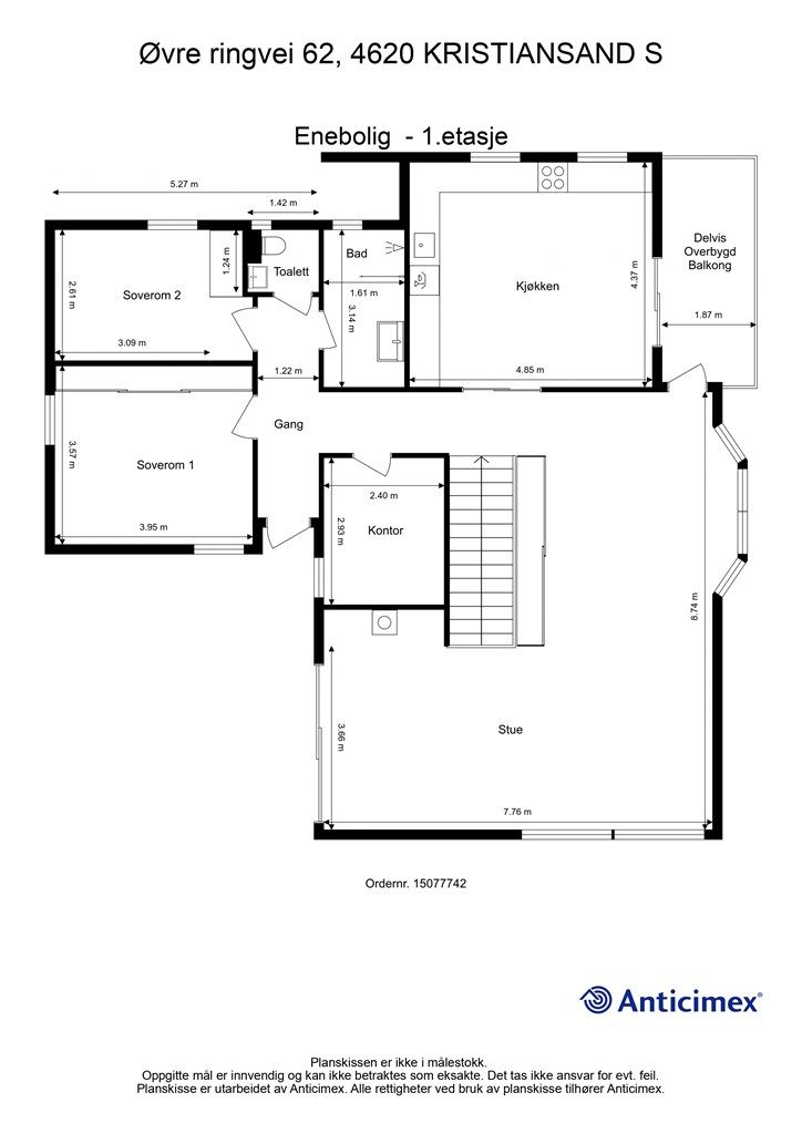 Plantegning med mål- 1 etg