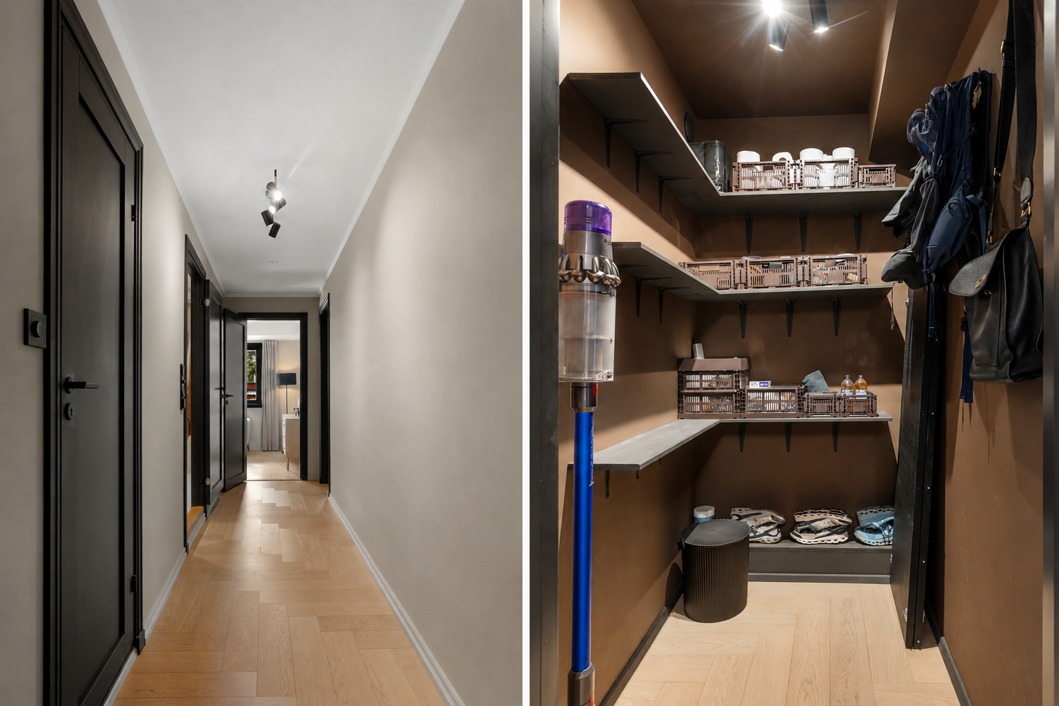 Leiligheten disponerer en innvendig bod, en bod på den nordøstvendte balkongen (ca. 1 m²) og en bod i felles kjeller (ca. 4 m²)