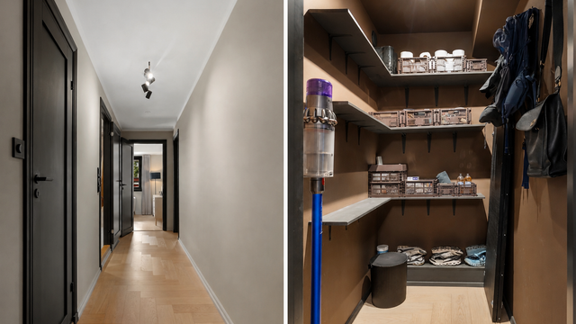 Leiligheten disponerer en innvendig bod, en bod på den nordøstvendte balkongen (ca. 1 m²) og en bod i felles kjeller (ca. 4 m²)