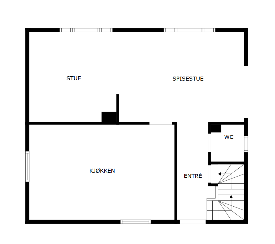 Veiledende skisse av første etasje.