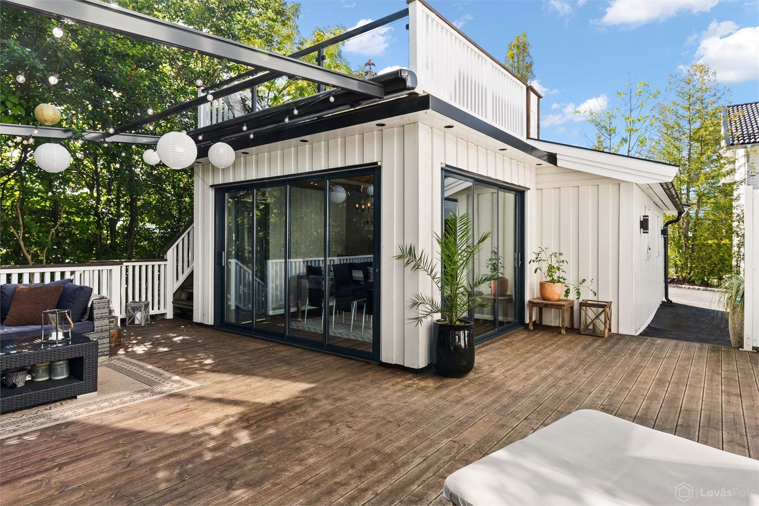 Utestuen har glassvegger og takterrasse