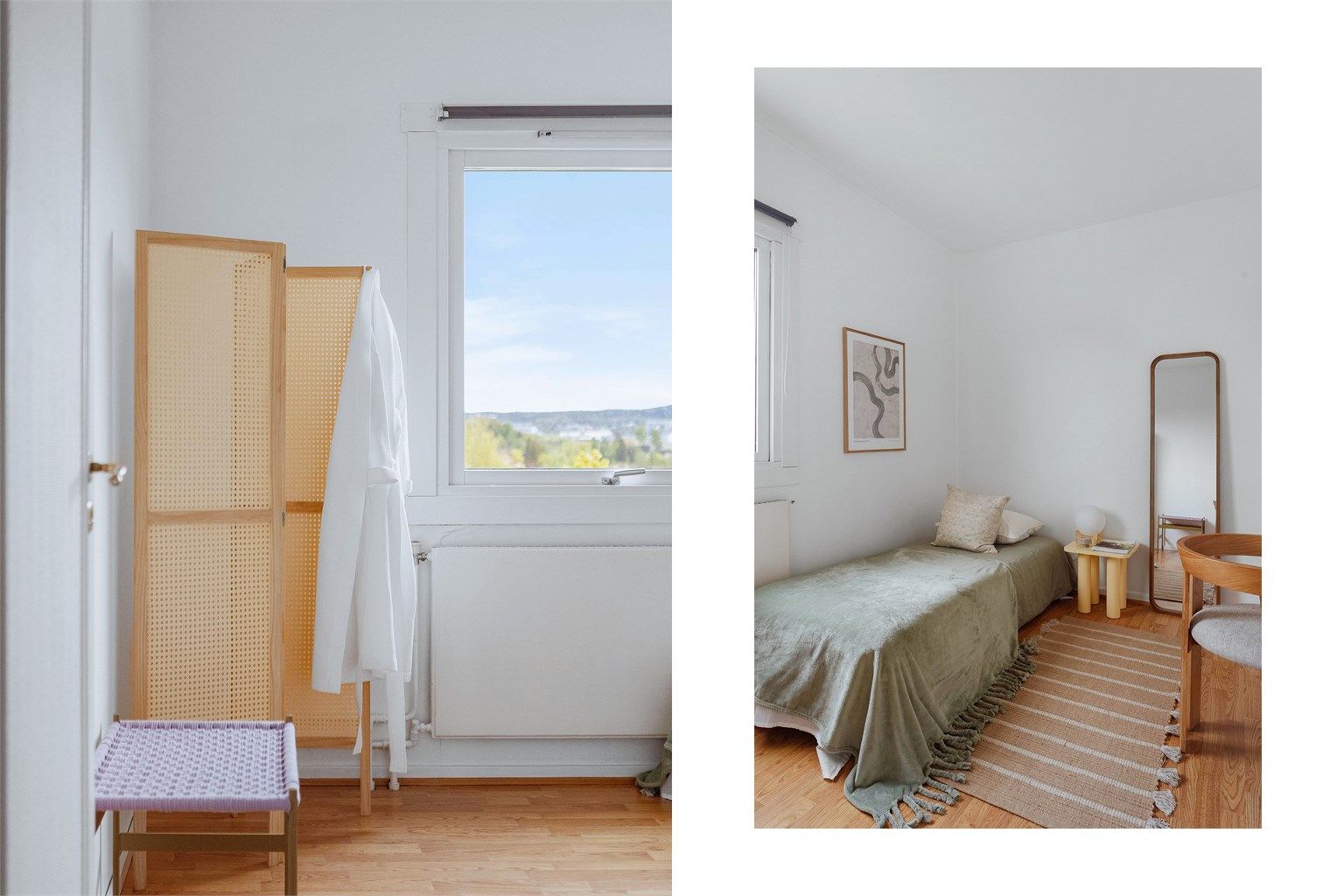 Også dette rommet har laminat på gulvet og vender mot rolige omgivelser.