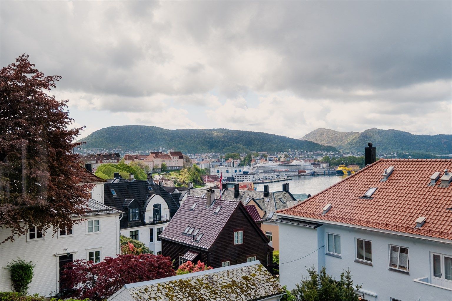 Nydelig utsikt, omkranset av koselige og karakteristiske nabohus.