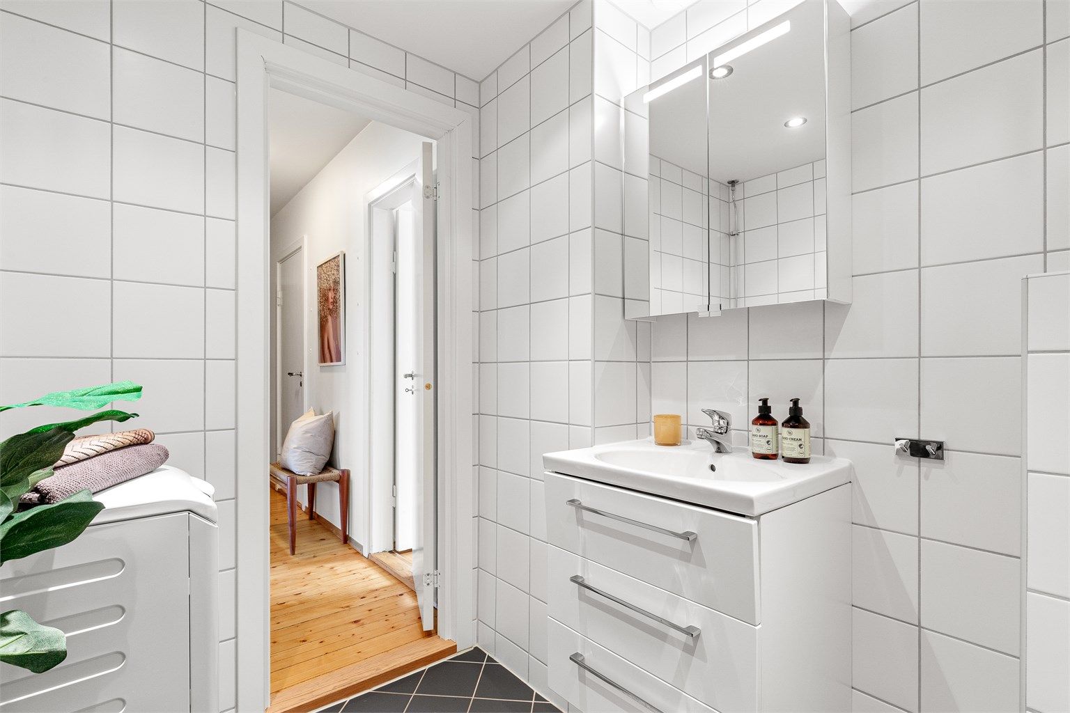 Det er opplegg til vaskemaskin på badet