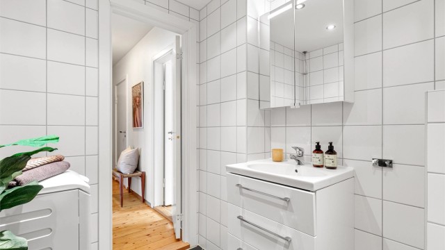 Det er opplegg til vaskemaskin på badet
