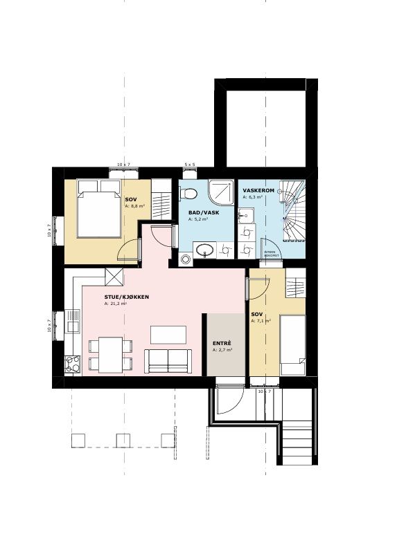 Veiledende planskisse hybel/kjeller