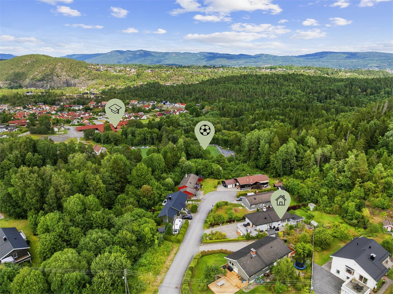 Det er gangavstand til skole, barnehage og idrettsanlegg