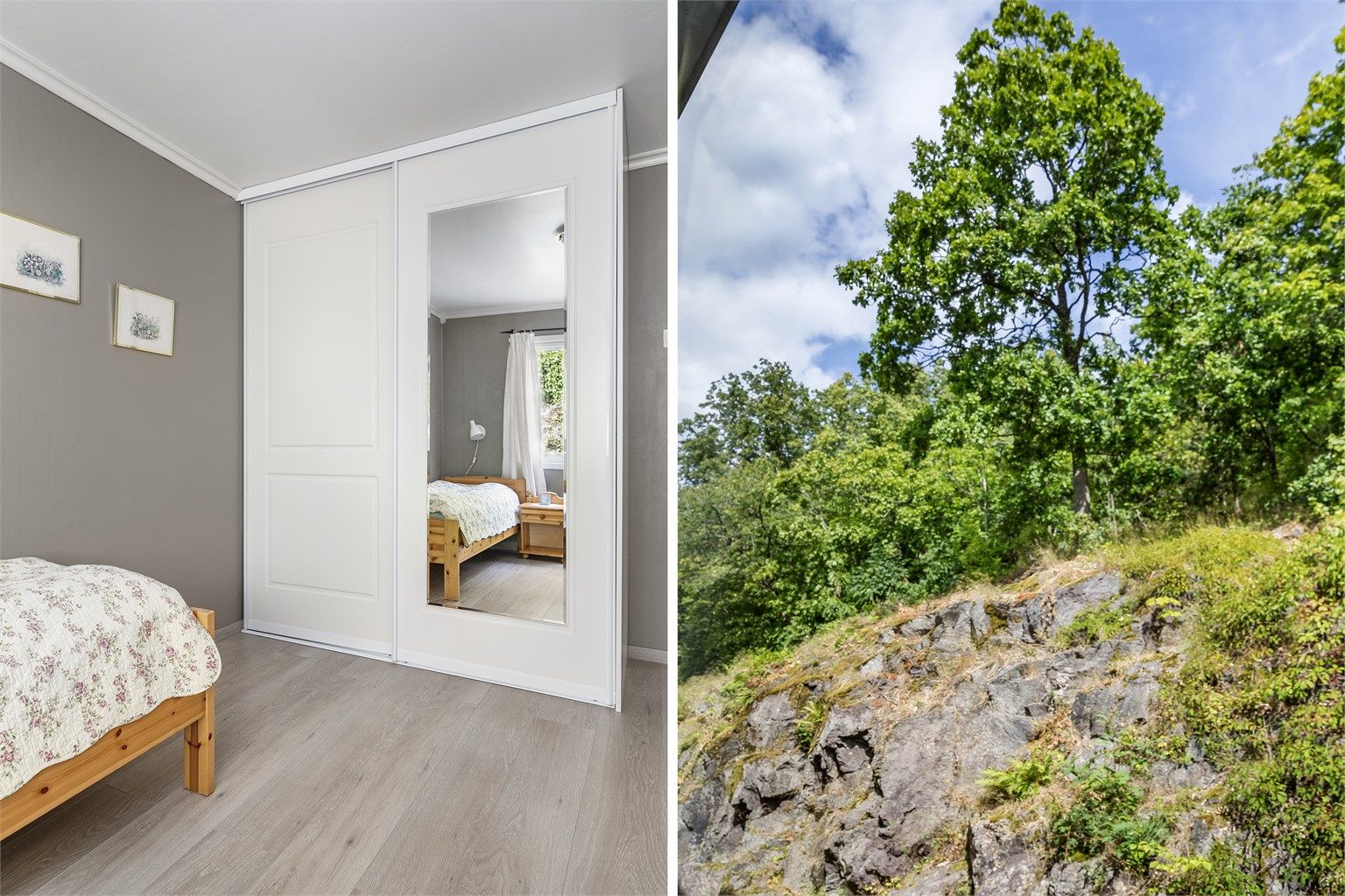 Skyvedørsgarderobe i hovedsoverommet holder klærne organisert.