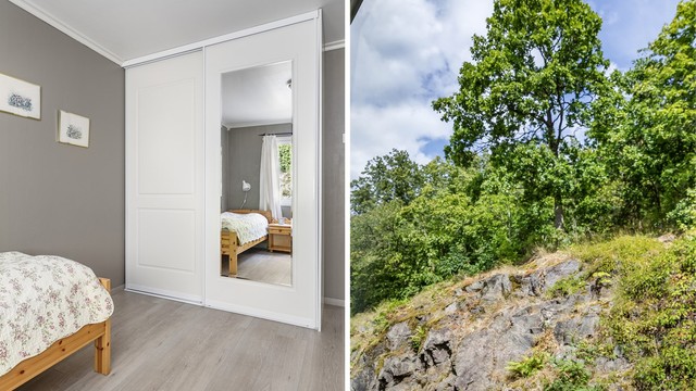 Skyvedørsgarderobe i hovedsoverommet holder klærne organisert.