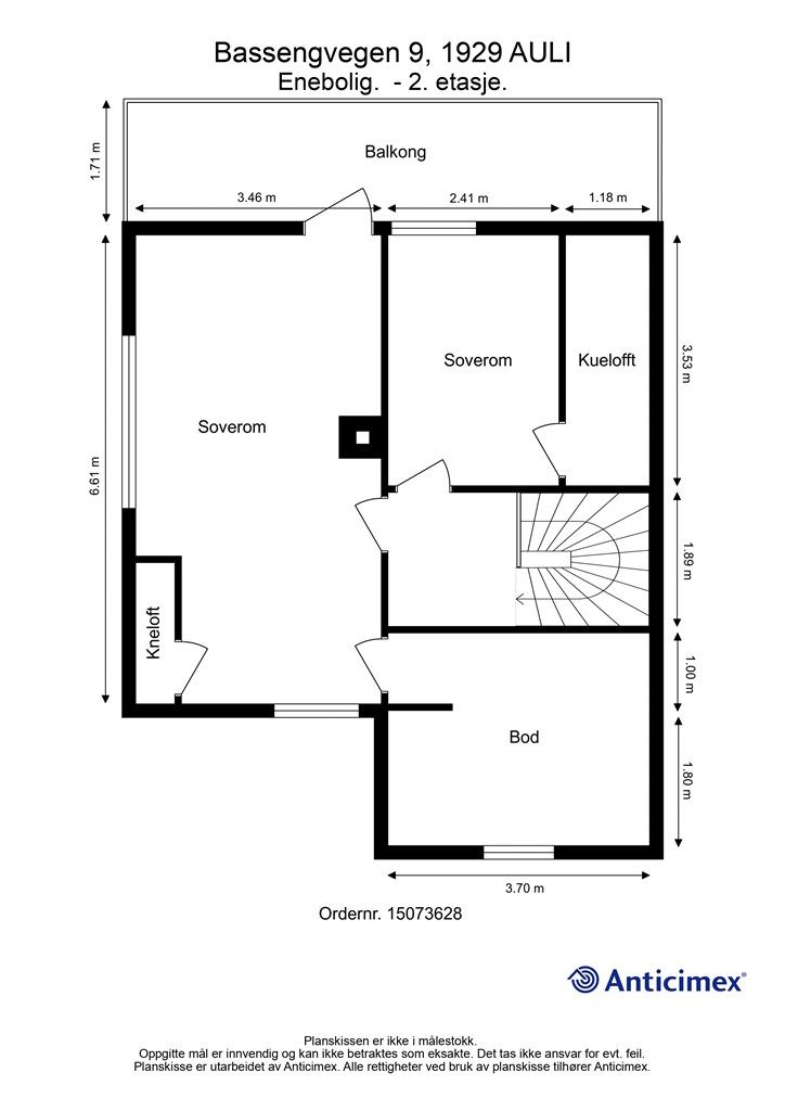 Plantegning loftsetasje. 