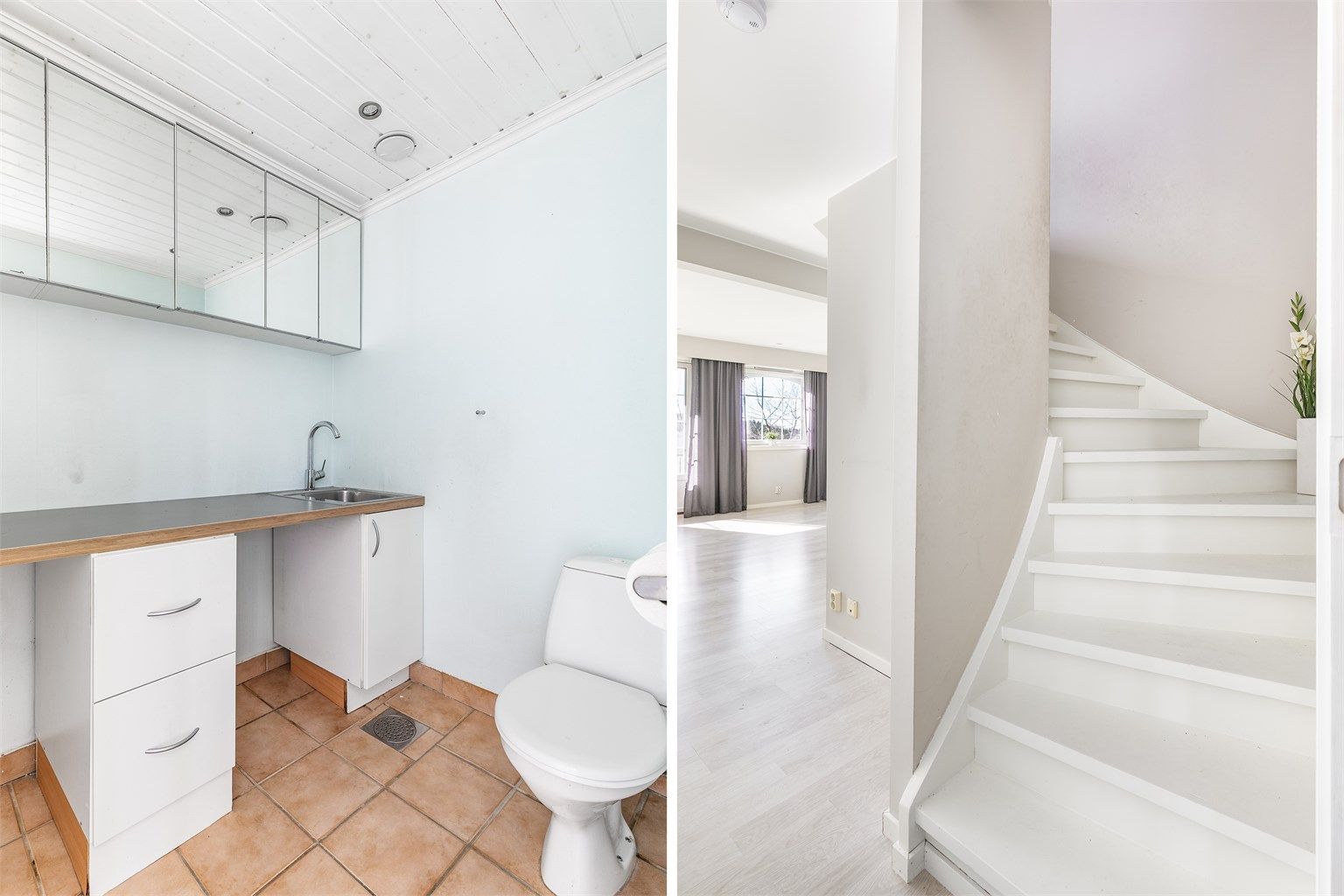 Ved gangen finnes et vaskerom kombinert som toalettrom. Dette er fra byggeåret og i helhet gitt TG 3. Renovering bør dermed påregnes.