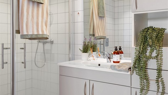 Det er opplegg for vaskemaskin på badet.