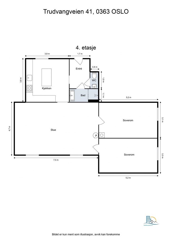 Boligen inneholder entré, stue, kjøkken, bad og 2 soverom. Det er gode oppbevaringsmuligheter i medfølgende boder. 