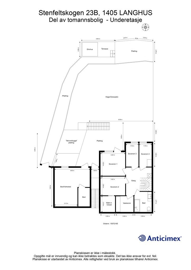 Plantegning-Underetasje bolig og hobbyrom i underetasjen av garasjen