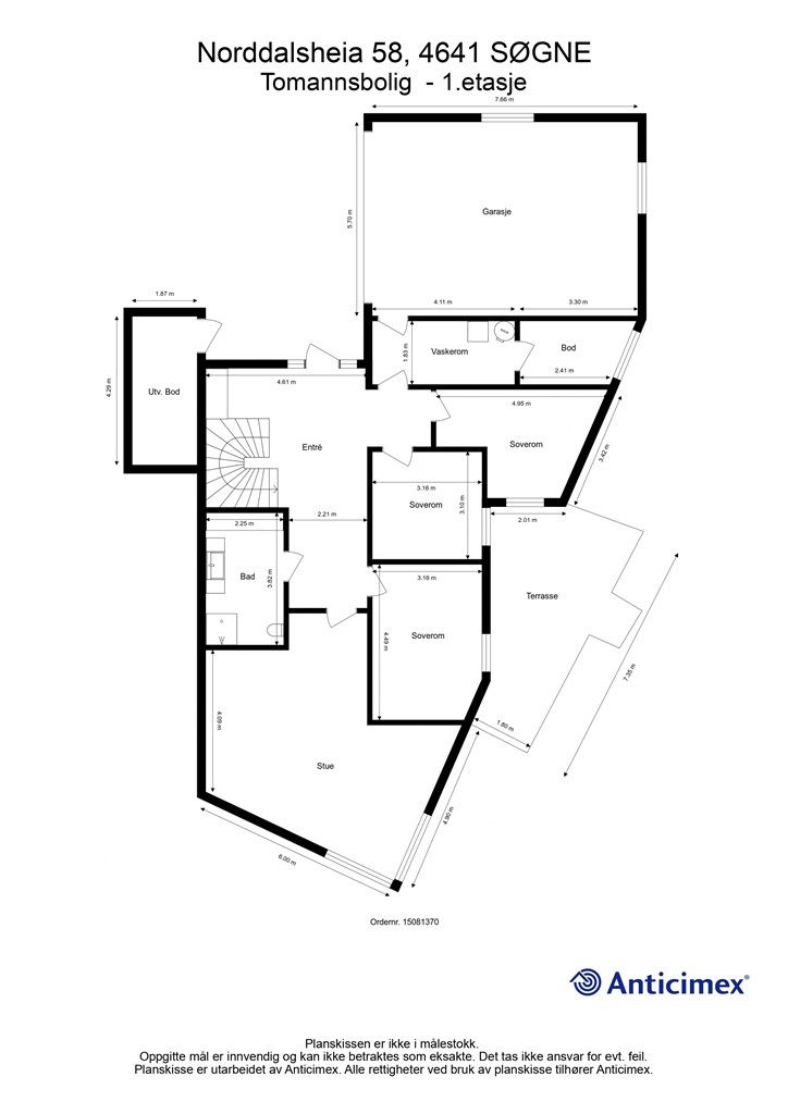 1. Etasje - 2D plantegning med mål