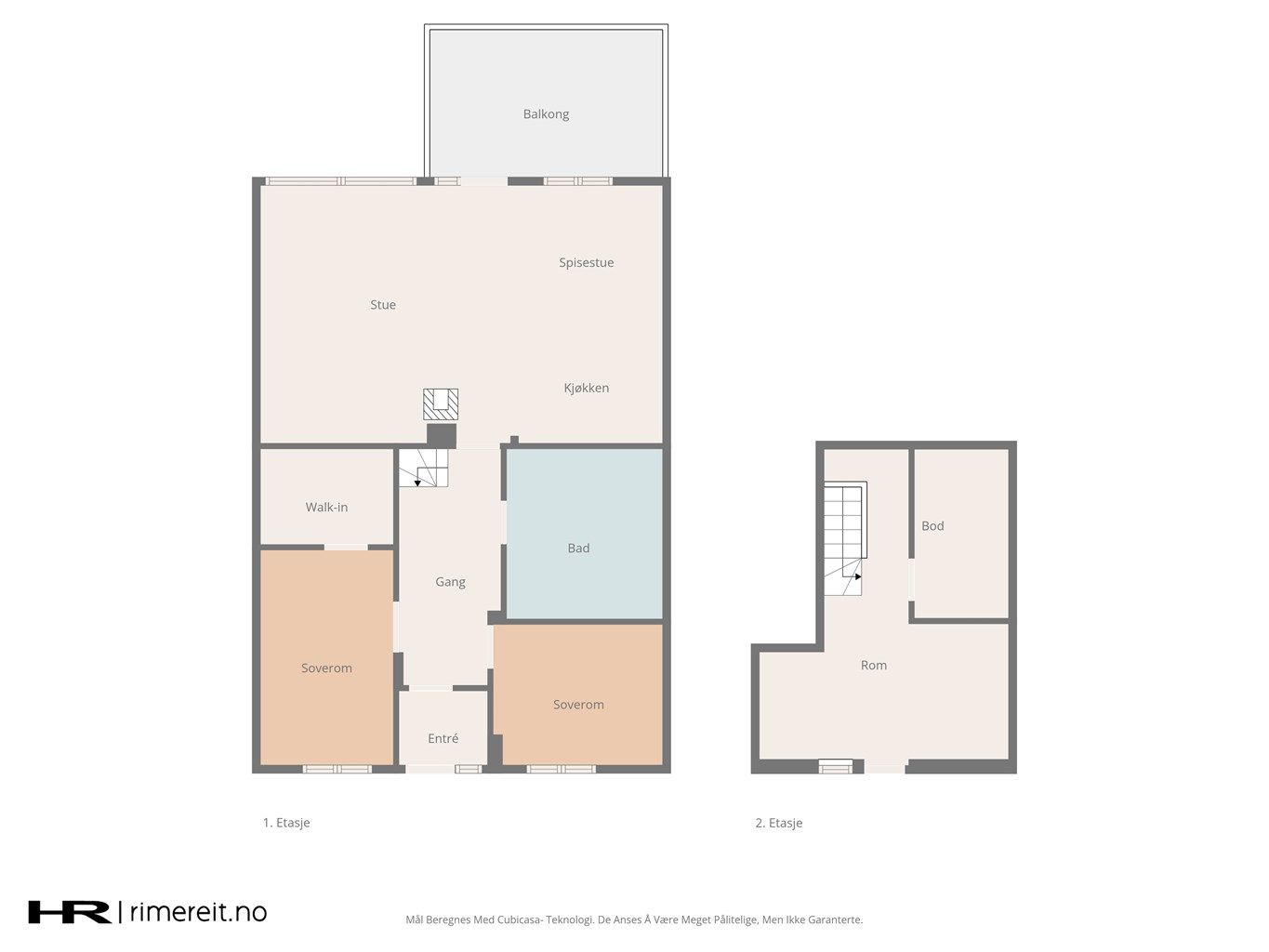 Leiligheten strekker seg over to plan med et samlet bruksareal på 95 m²