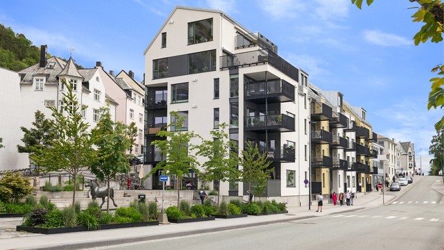 Sameiet har en stor, felles takterrasse med vidstrakt utsikt over Ålesund.