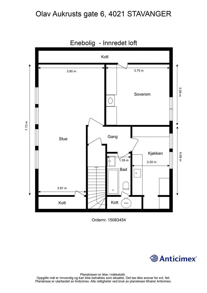 Plantegning - Innredet loft