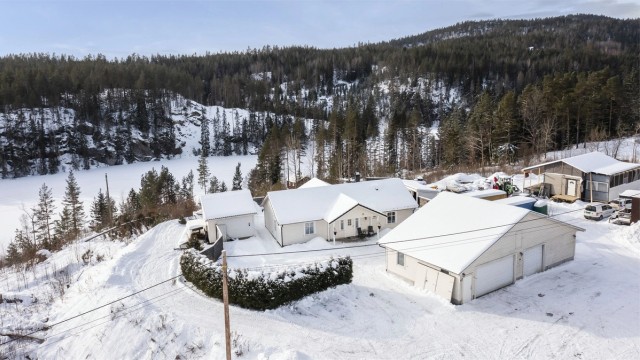 Det er fin utsikt ned til Gislesjø fra eiendommen