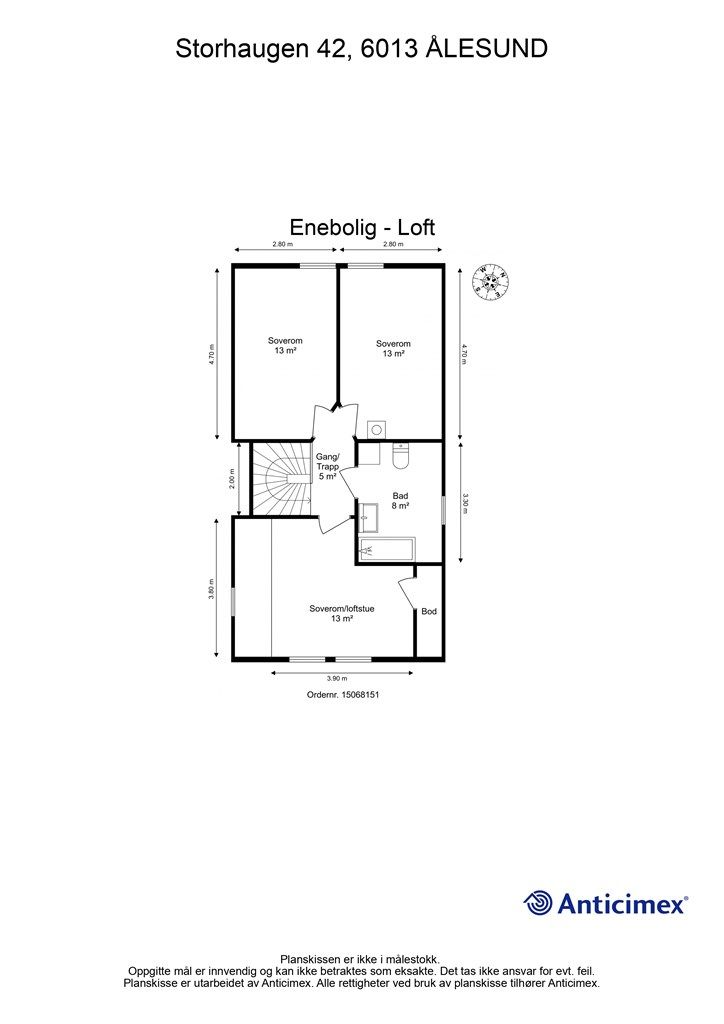 Målsatt plantegning 2. etasje