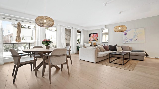Moderne og stilren 3-roms endeleilighet i 1. etasje/på bakkeplan.
Foto: Stine Jørgensen Prøitz