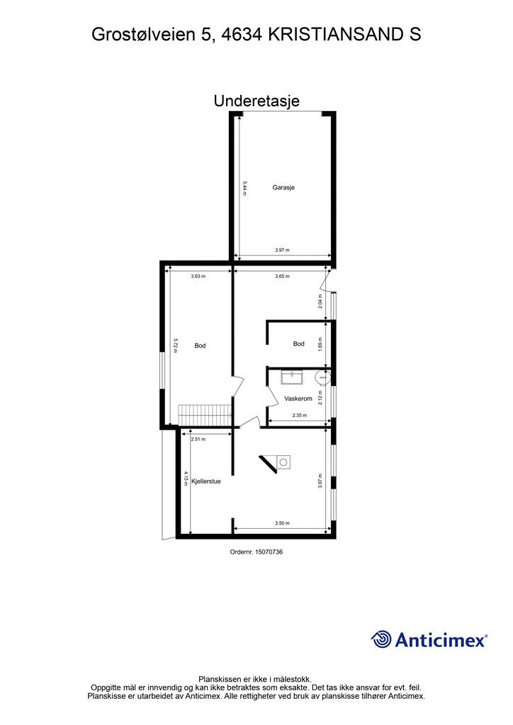 U.Etasje - 2D plantegning med mål