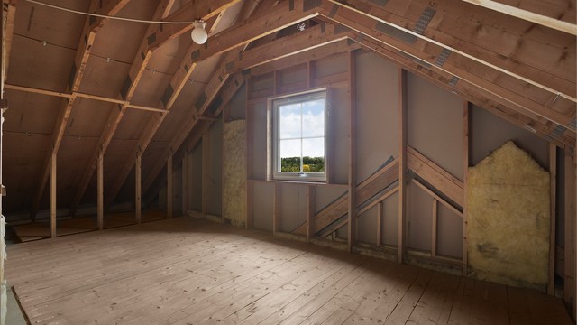 Vindu i gavlvegg slipper inn naturlig dagslys til loftsrommet.