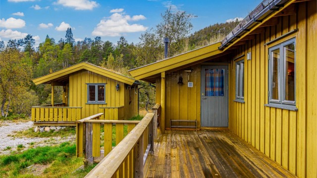 Kledningen og bindingsverk til tilbygget er hugget og skåret på Sandøya av tømmer fra øya hvor selger bor.
