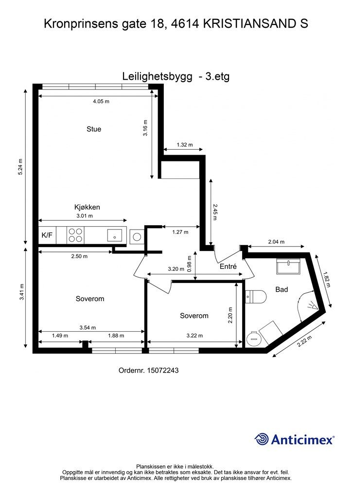 3. Etasje - 2D plantegning med mål