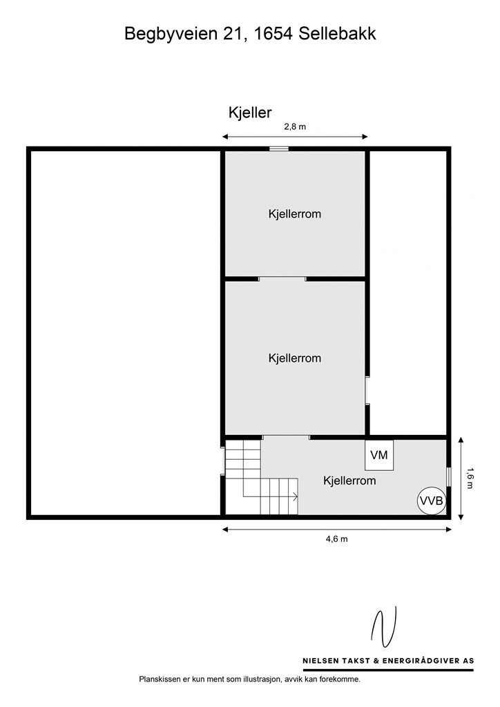 Veiledende skisse av kjeller.