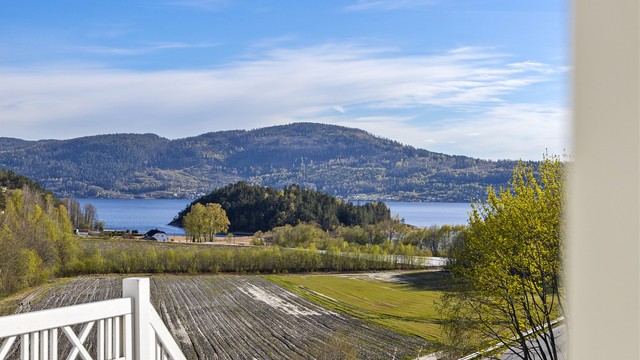 Utsikten strekker seg over jordene og ut mot Drammensfjorden.