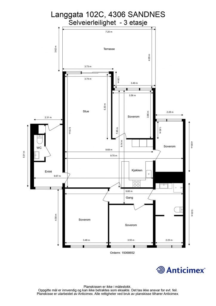 Plantegning av leiligheten.